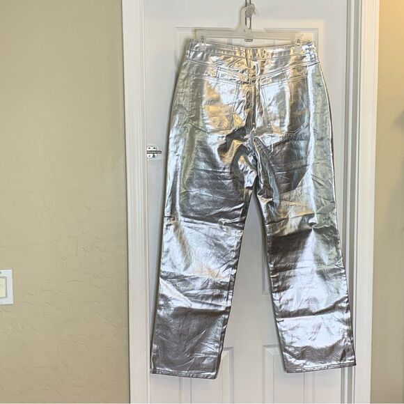 Fashion Nova Felt A Spark Metallic Straight Leg Pants Size 15 Silver - Picture 4 of 10